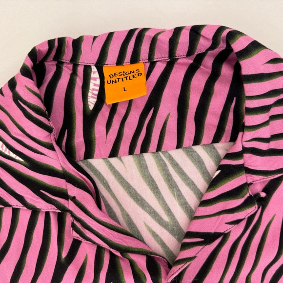 Pink Zebra Striped Men’s Large SS Designs Untitled Button Shirt Short Sleeve - Picture 3 of 7